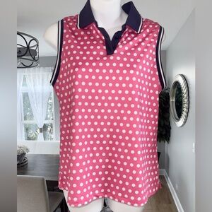 NWOT Lillie Green Pink & White Polka Dot Sleeveless Athletic Polo w Navy, PM